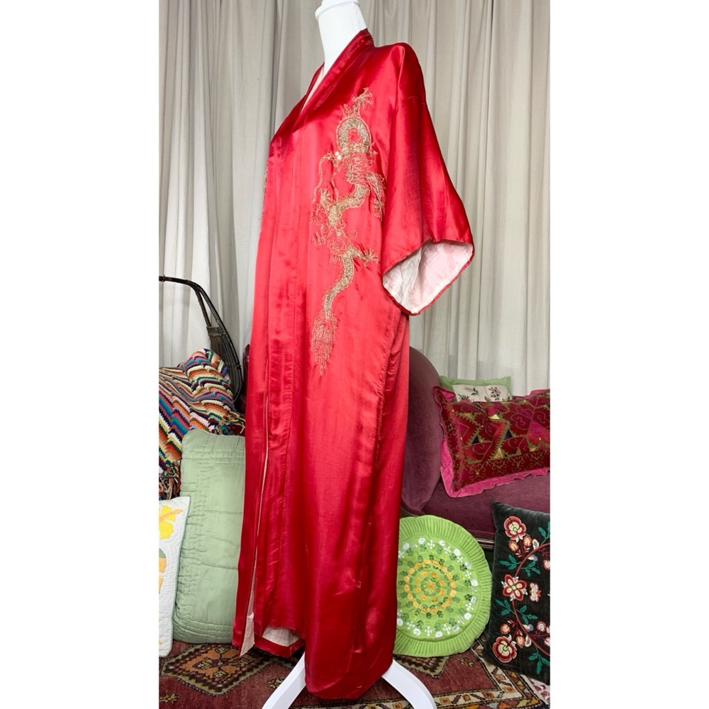 Red Silk Dragon Embroidered Kimono - Picture 2 of 11